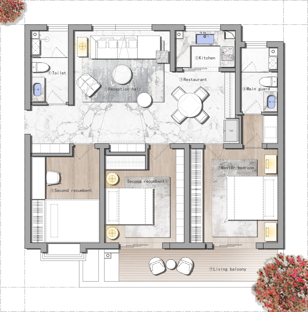 23. Mặt bằng căn hộ 3 phòng ngủ 140m2 file Cad và Psd miễn phí