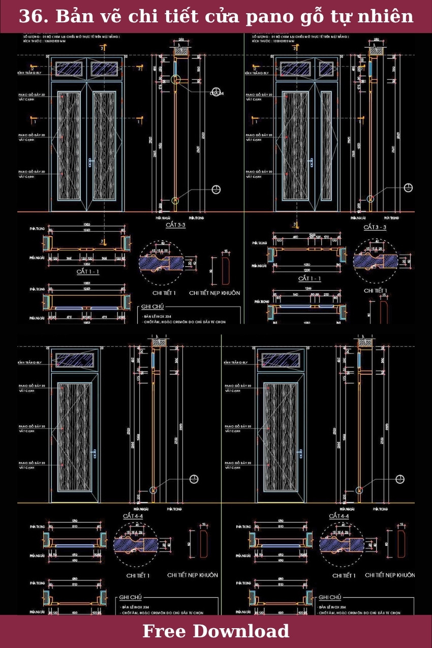 36. Bản vẽ chi tiết cửa đi 1 cánh 2 cánh pano gỗ tự nhiên miễn phí 36. Bản vẽ chi tiết cửa đi 1 cánh 2 cánh pano gỗ tự nhiên miễn phí