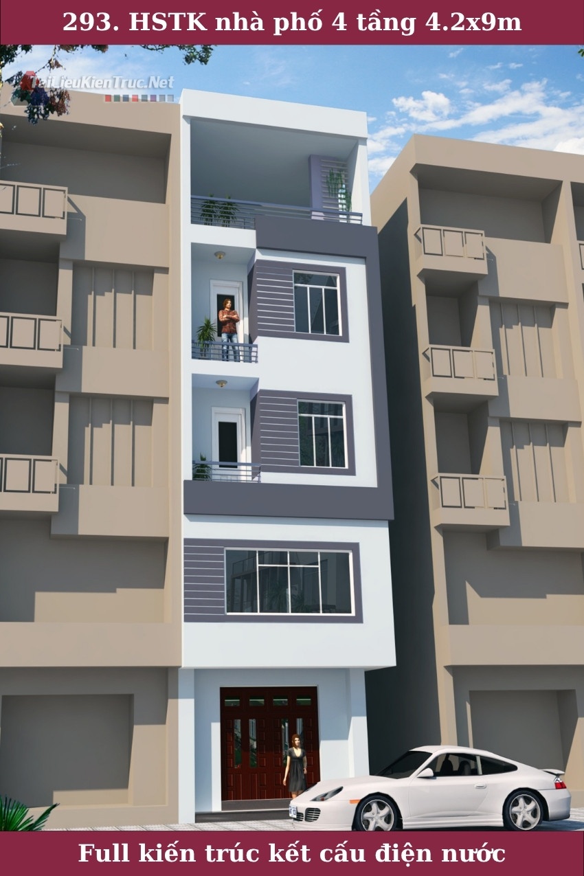 294. Hồ sơ thiết kế nhà phố 4 tầng 4.2x9m đầy đủ kiến trúc, kết cấu, dự toán, điện nước 294. Hồ sơ thiết kế nhà phố 4 tầng 4.2x9m đầy đủ kiến trúc, kết cấu, dự toán, điện nước