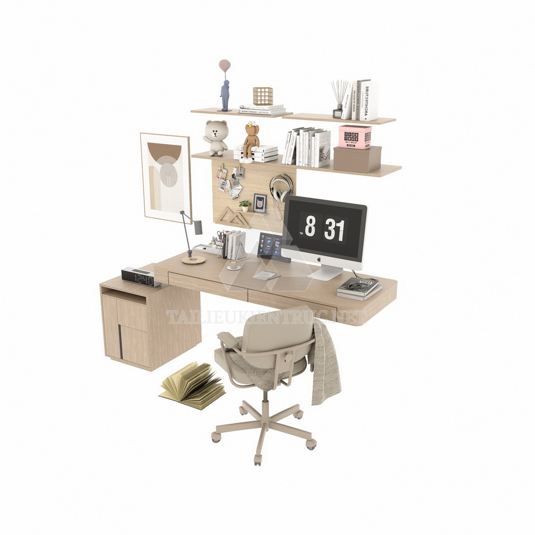 7. Bàn học bàn làm việc sketchup model