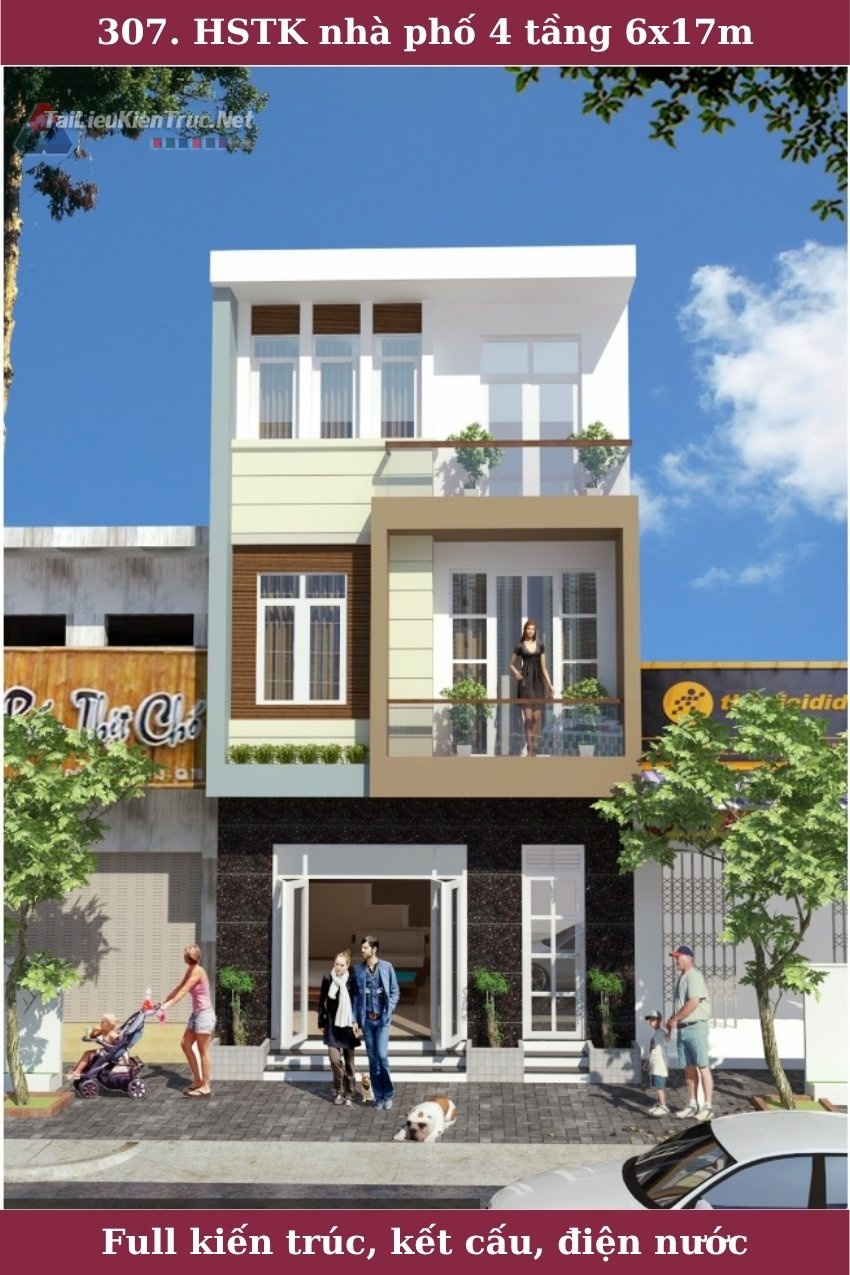 307. Hồ sơ thiết kế nhà phố 3 tầng 6x17m full kiến trúc kết cấu điện nước