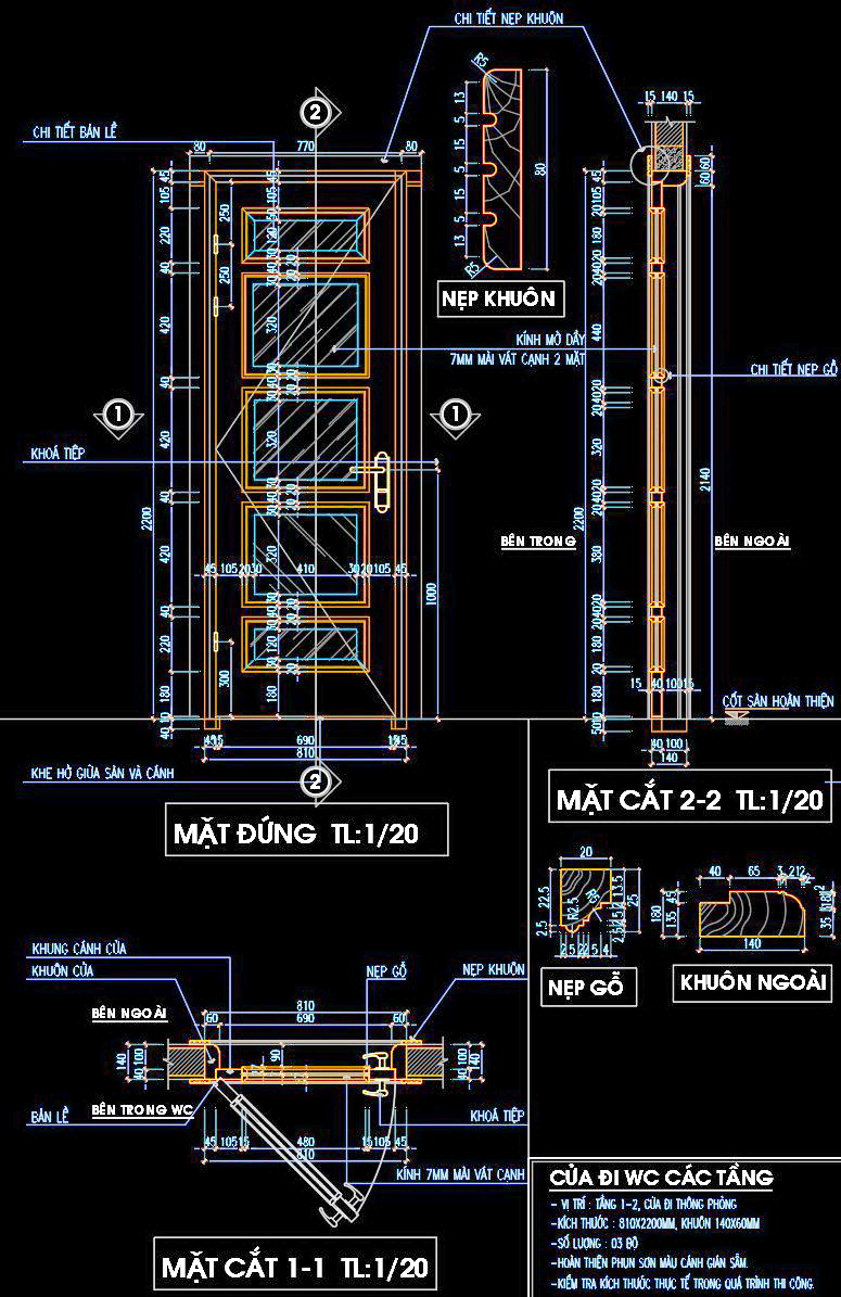 46. Bản vẽ chi tiết cửa gỗ tự nhiên khuôn đơn miễn phí