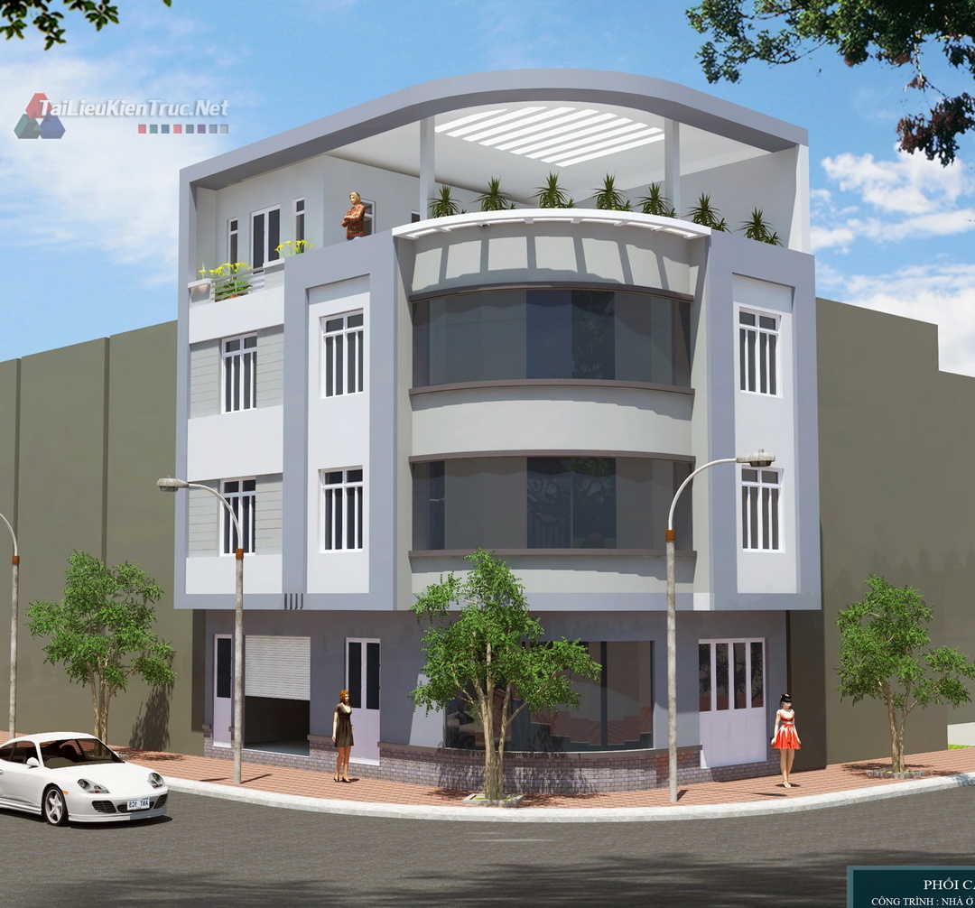 309. Hồ sơ thiết kế nhà phố 4 tầng 7.5x11.4m full kiến trúc kết cấu điện nước phối cảnh dự toán