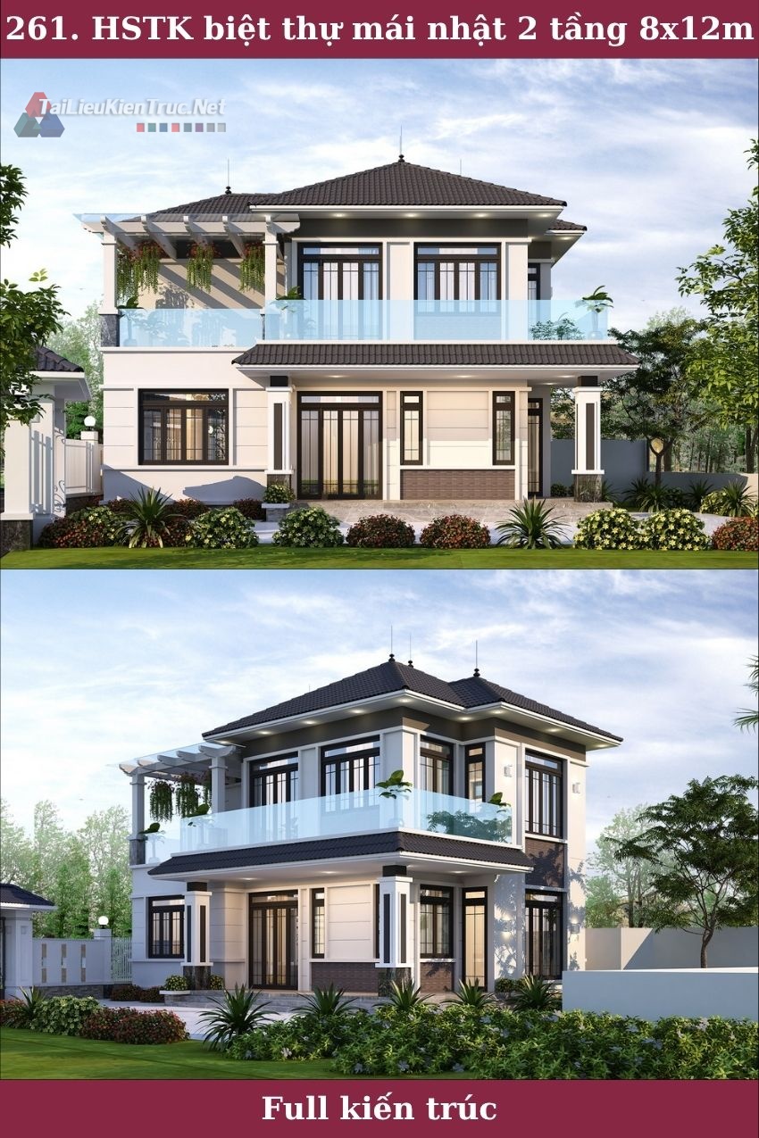 261. Hồ sơ thiết kế biệt thự mái nhật 2 tầng 8x12m full kiến trúc 261. Hồ sơ thiết kế biệt thự mái nhật 2 tầng 8x12m full kiến trúc