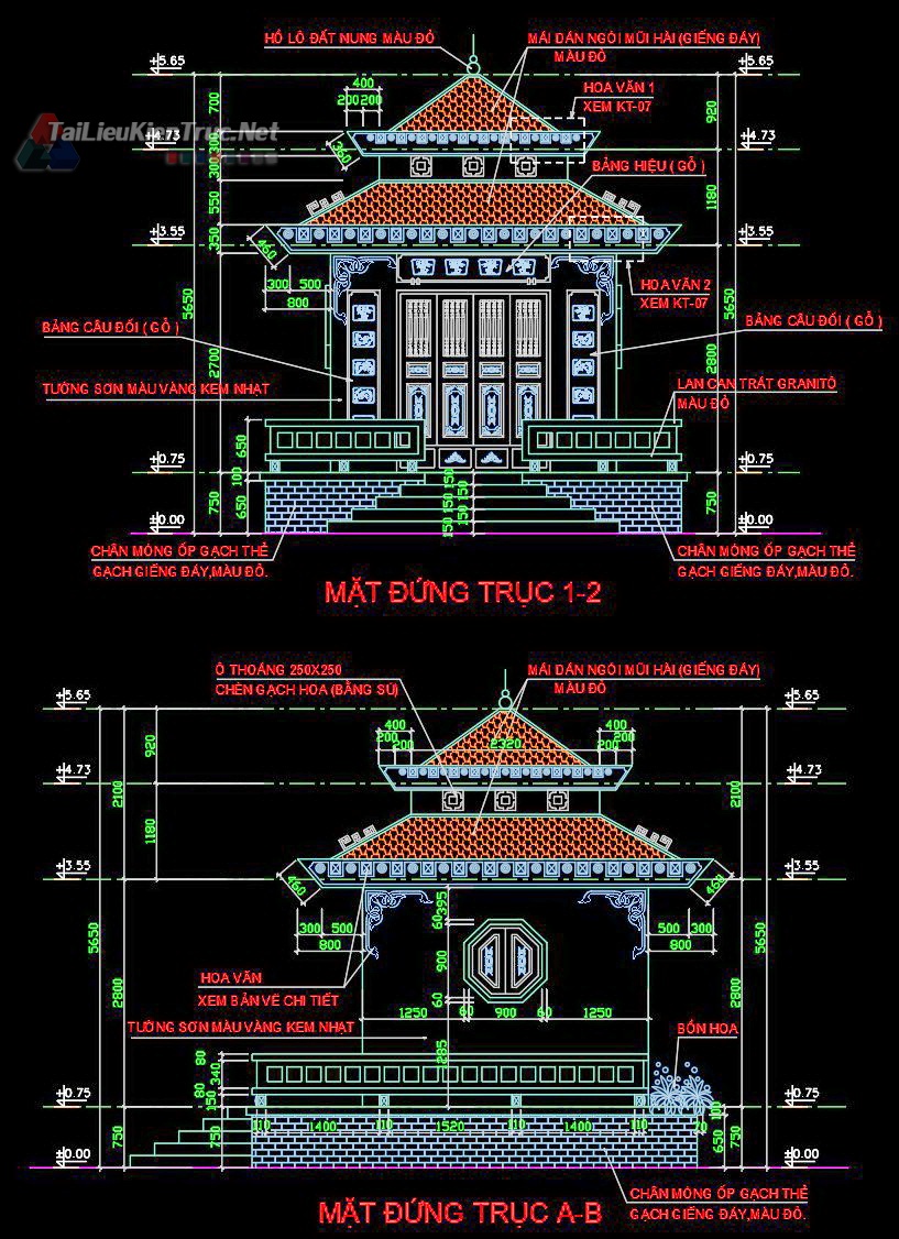 024. Hồ sơ thiết kế nhà thờ họ 3.3x3.3m phần kiến trúc và kết cấu