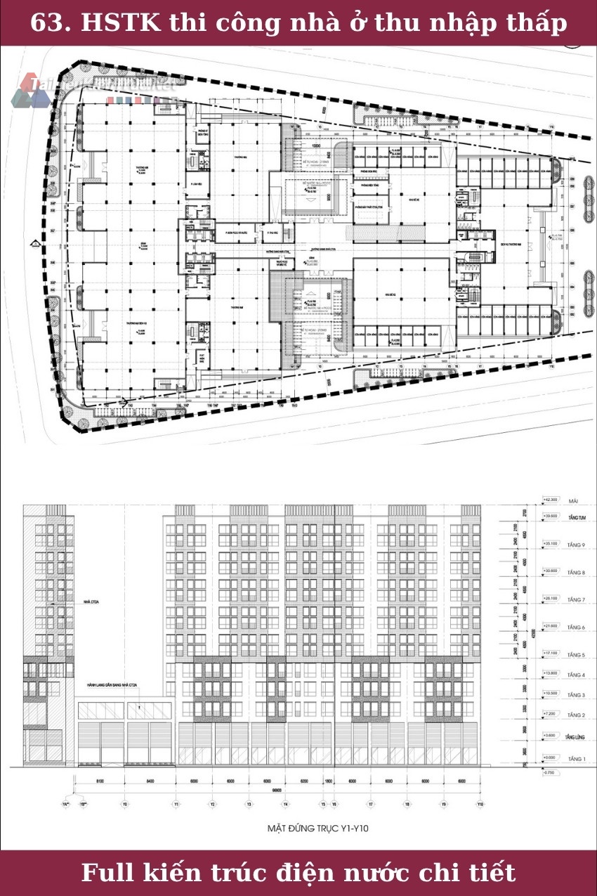 63. Hồ sơ thiết kế khu nhà ở thu nhập thấp CT1, CT2A, CT2B, CT2C khu công nghiệp phố nối phần kiến trúc điện nước và PCCC