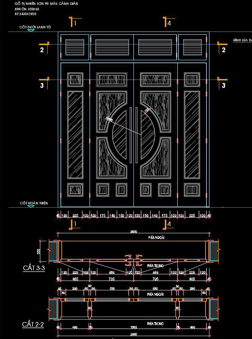 49. Bản vẽ chi tiết cửa chính 2430x2820 tân cổ điển miễn phí