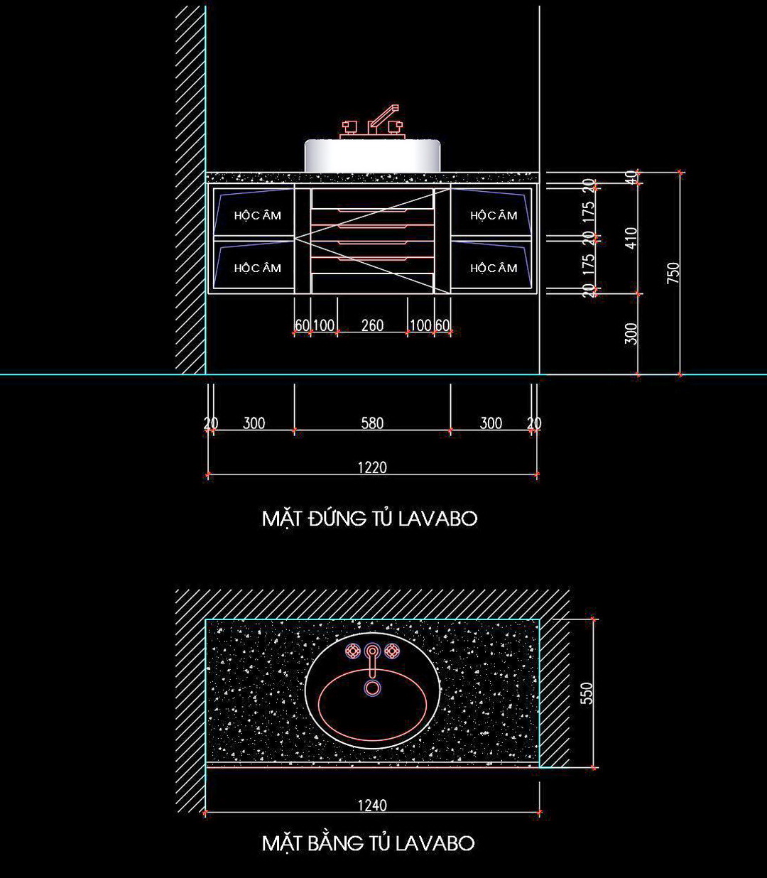 46. Bản vẽ chi tiết lavabo 1240x550