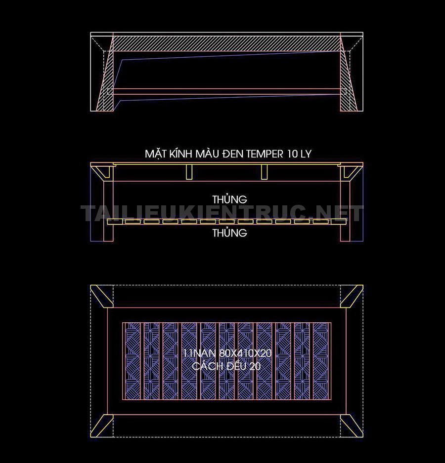 56. Bản vẽ chi tiết bàn trà gỗ tự nhiên 1450x810mm tải miễn phí