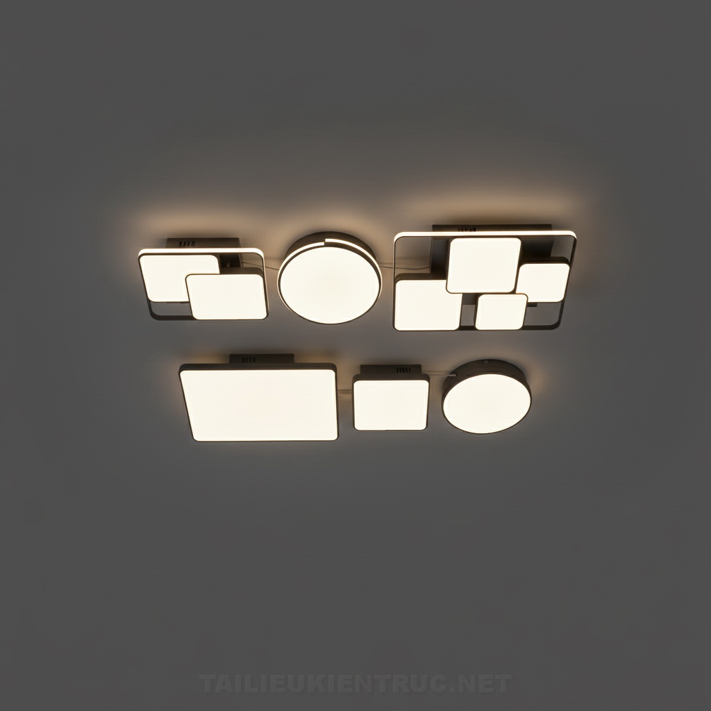 23. Bộ đèn ốp trần sketchup hiện đại