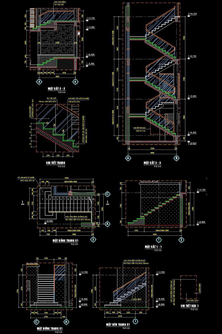 26. Bản vẽ chi tiết thang lan can kính miễn phí