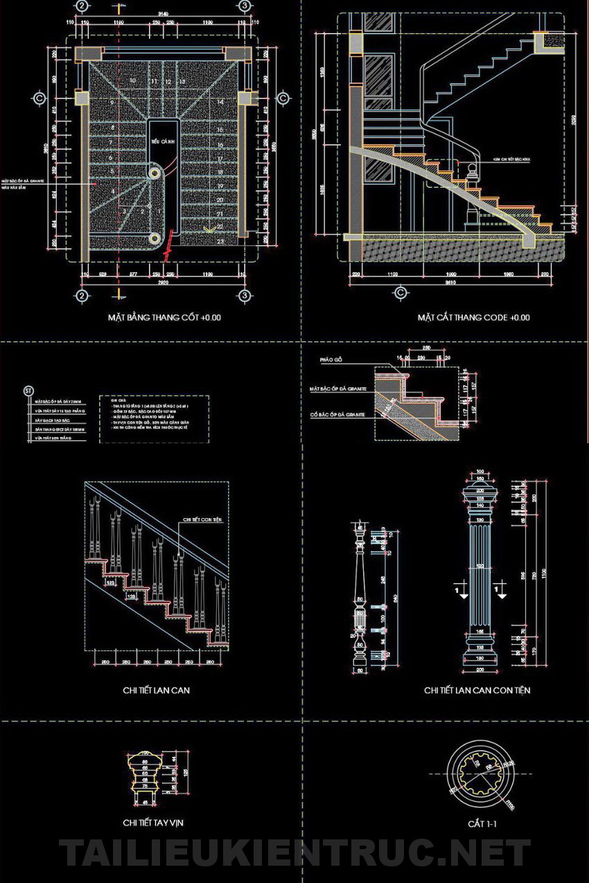 25. Bản vẽ chi tiết thang lan can tay vịn gỗ tải miễn phí