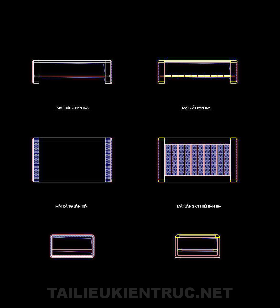 73. Bản vẽ chi tiết bàn trà gỗ tự nhiên 1450x810mm tải miễn phí