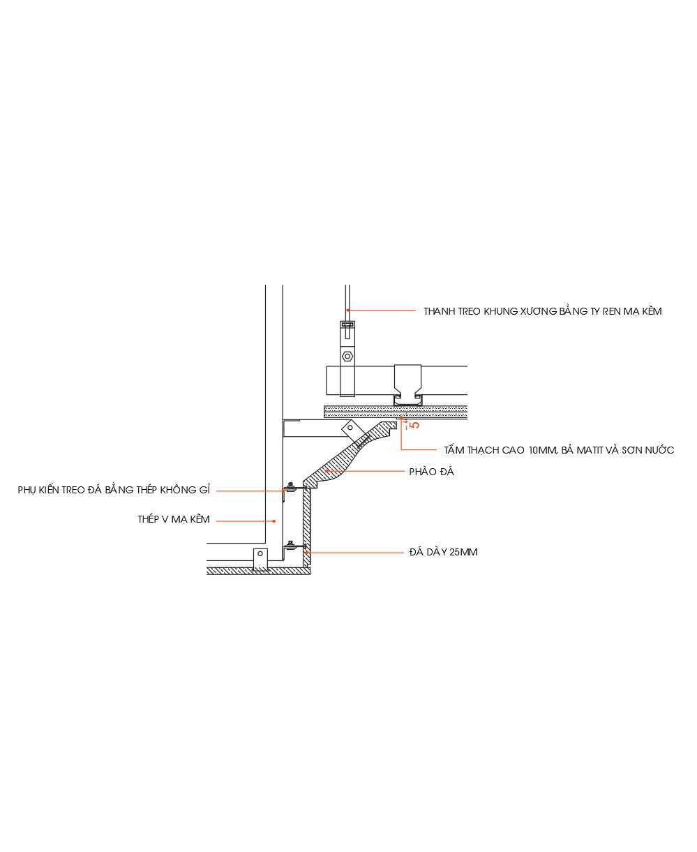 27. Chi tiết liên kết trần thạch cao và đá