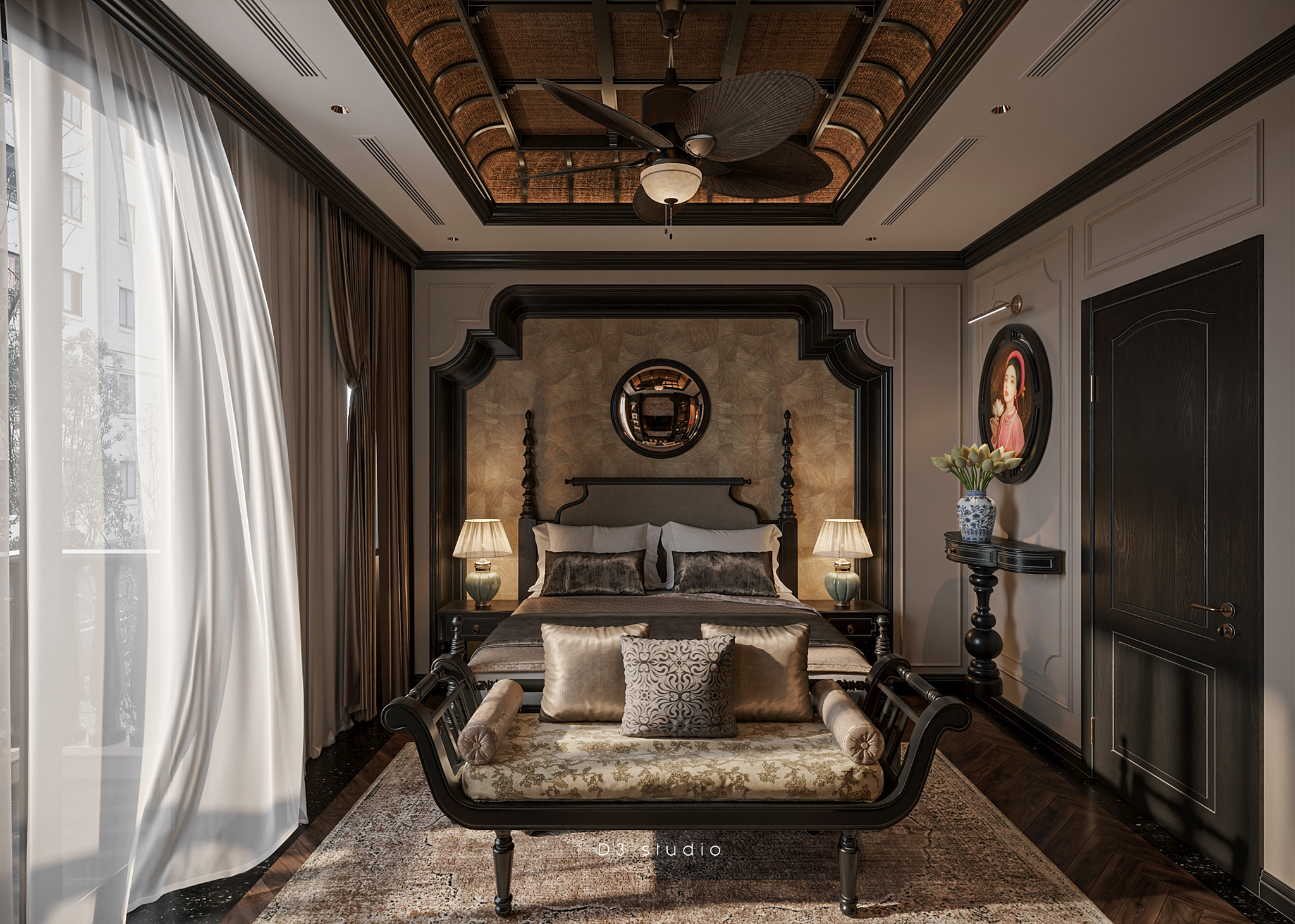 74. Master Bedroom Indochine furniture model set - D3studio