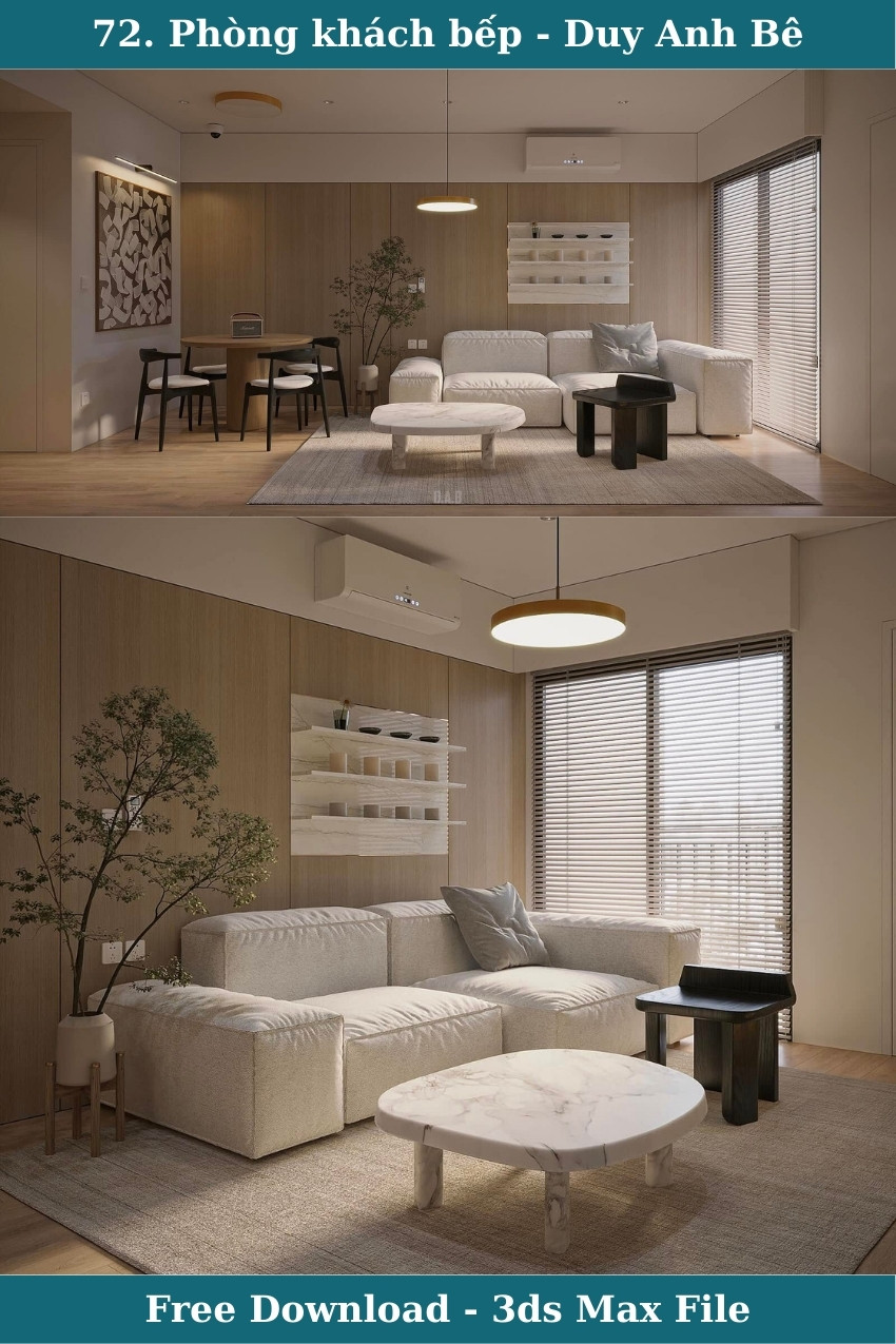 72. File 3ds max thiết kế phòng khách bếp của Duy Anh Bê