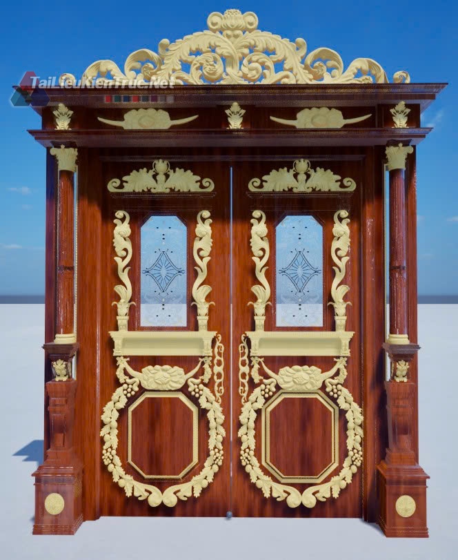 [Model 3ds Max] Mẫu Cửa Chính Gỗ Tự Nhiên Phong Cách Tân Cổ Điển Đẳng Cấp