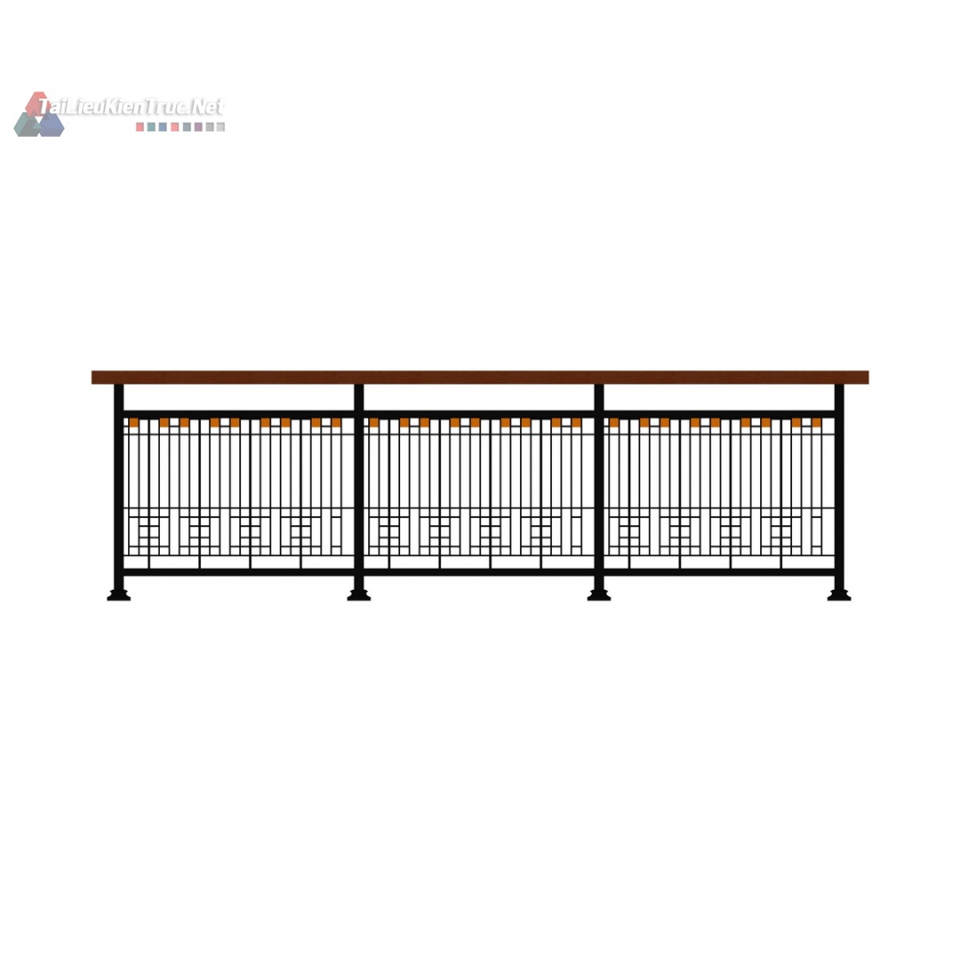 113. Model sketchup lan can sắt tay vịn gỗ