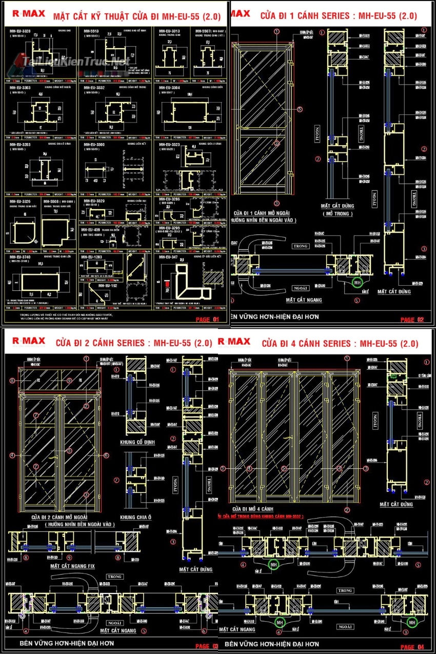 Bản vẽ Autocad chi tiết Hệ nhôm cửa Đài Loan tải miễn phí