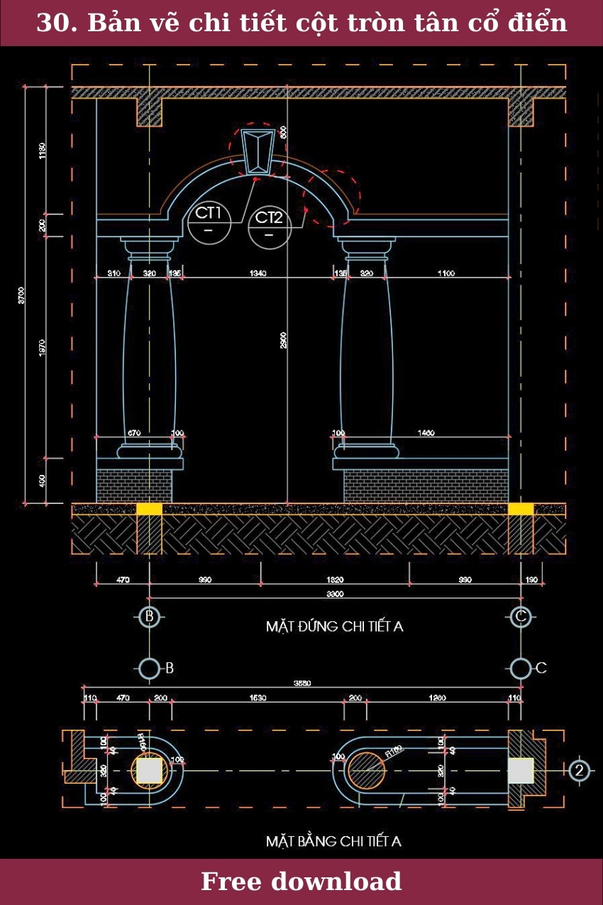 30. Bản vẽ chi tiết cột tròn tân cổ điển