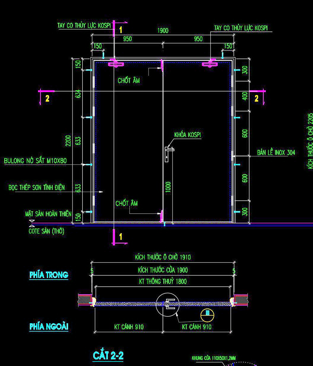 62. Bản vẽ chi tiết cửa chống cháy 1900x2200