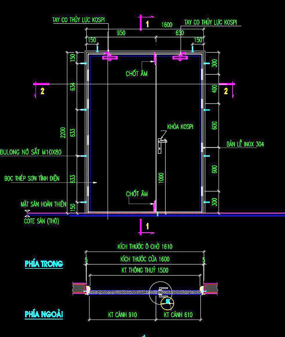 63. Bản vẽ chi tiết cửa chống cháy 1600x2200