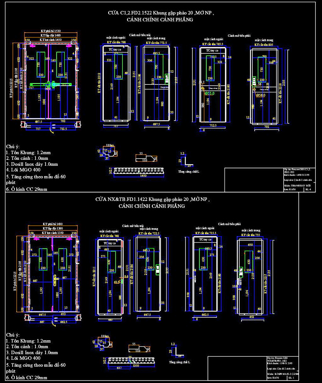 66. Bản vẽ chi tiết cửa chống cháy các loại