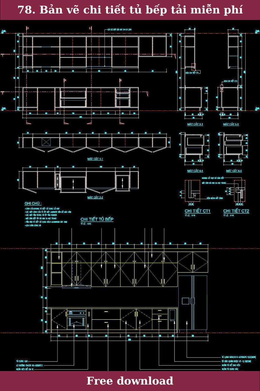 78. Bản vẽ chi tiết tủ bếp tải miễn phí