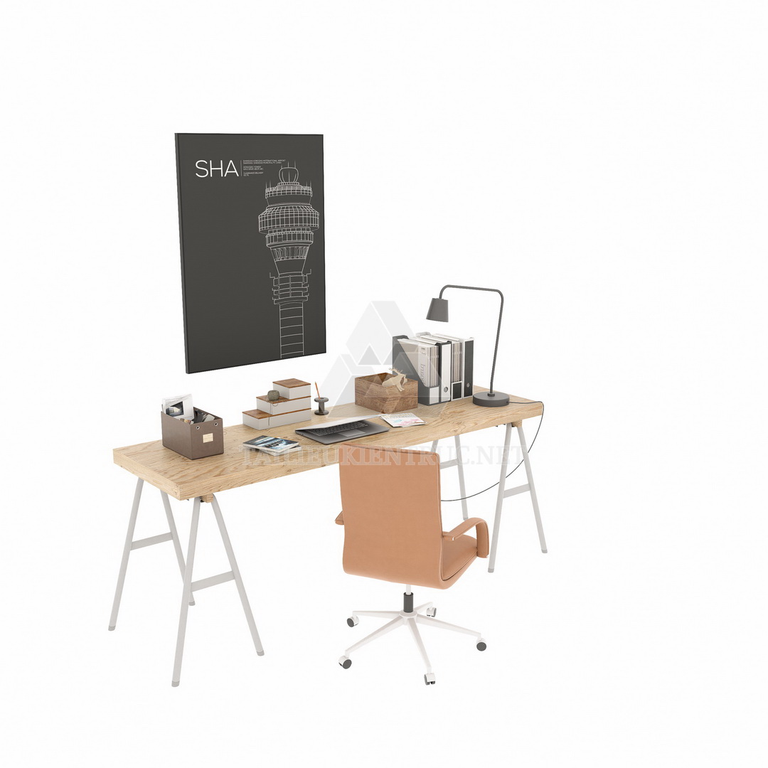 18. Bàn học mặt gỗ tự nhiên file sketchup miễn phí