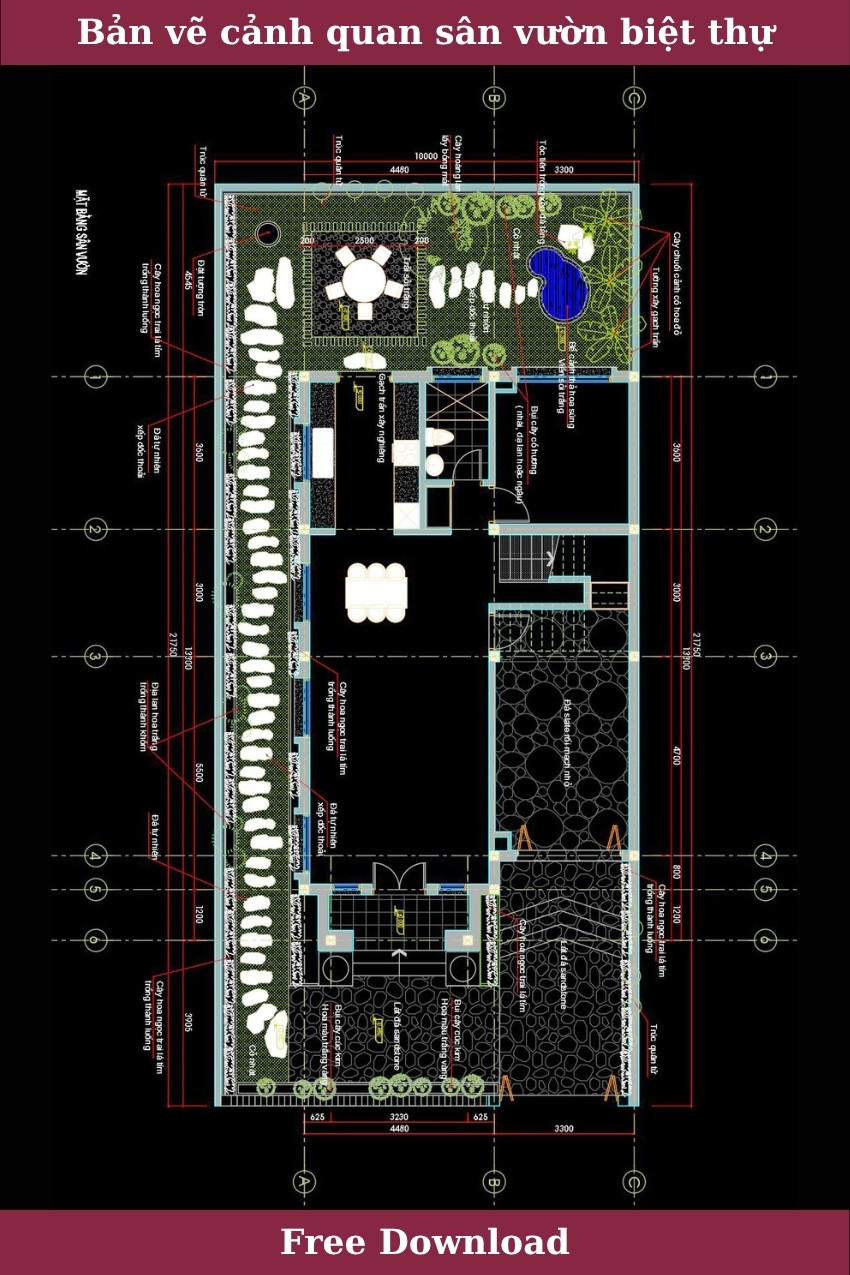 10. Bản vẽ cảnh quan sân vườn biệt thự 200m2 miễn phí
