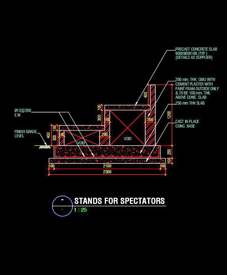 15. Bản vẽ mặt cắt khán đài