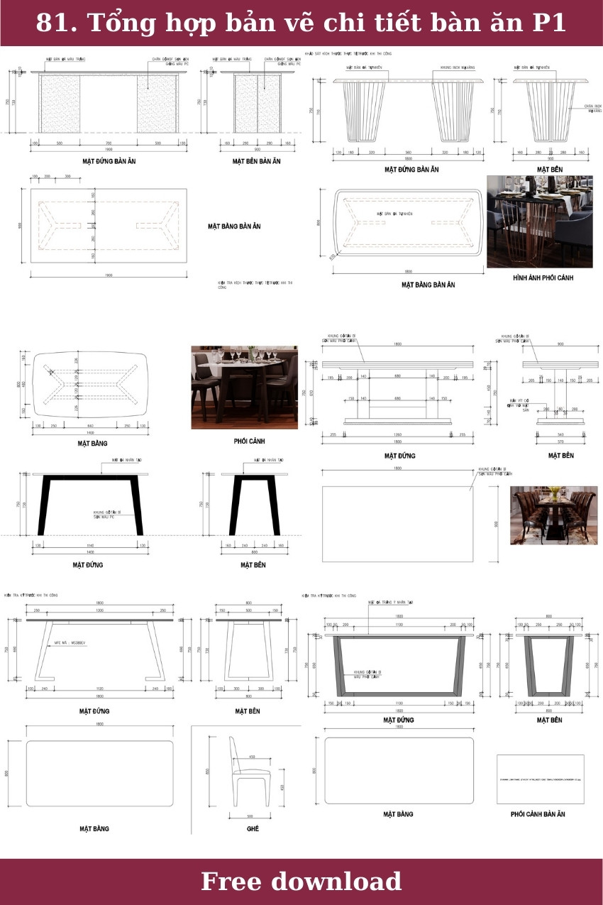 81. Tổng hợp bản vẽ chi tiết bàn ăn P1