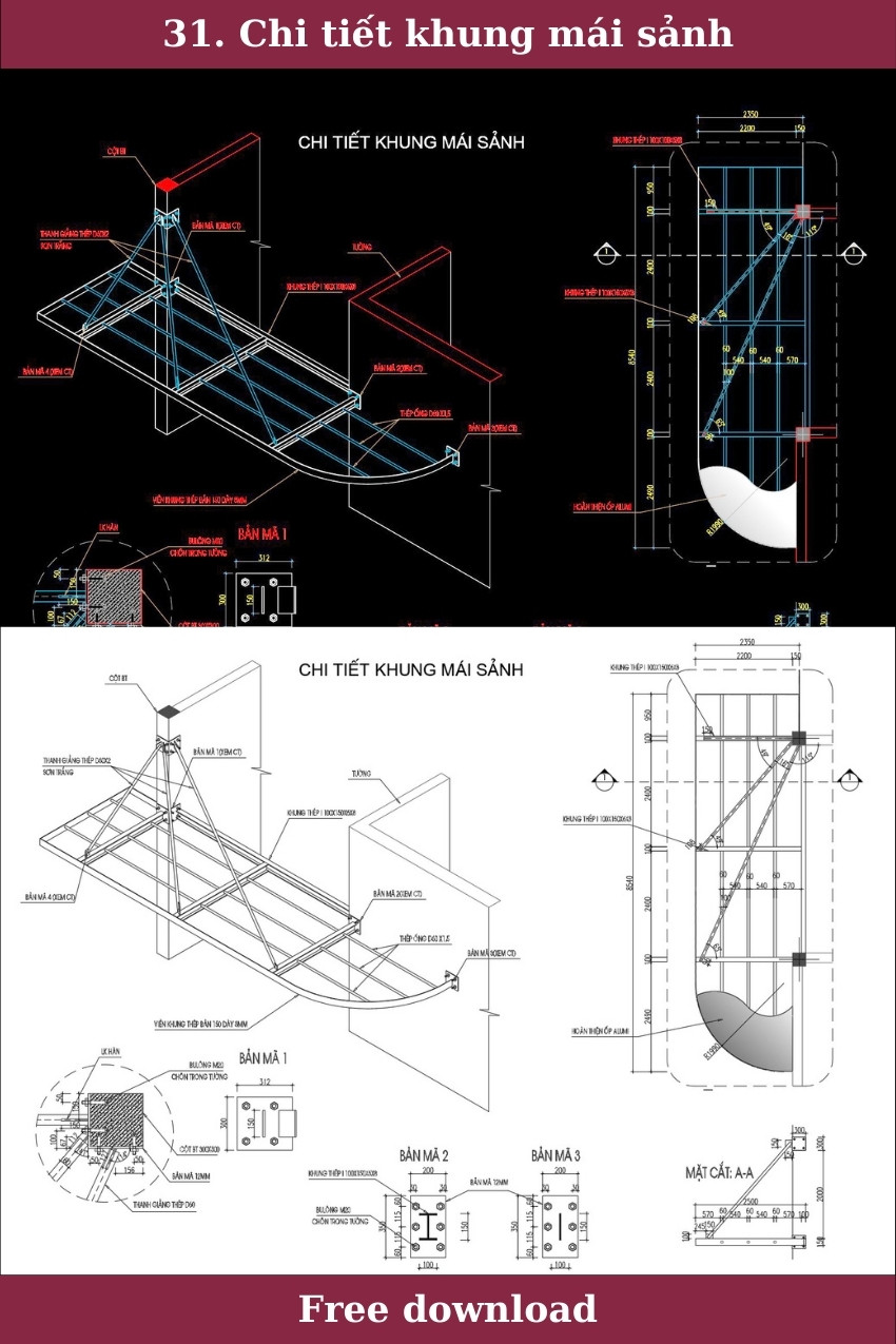 31. Chi tiết khung mái sảnh
