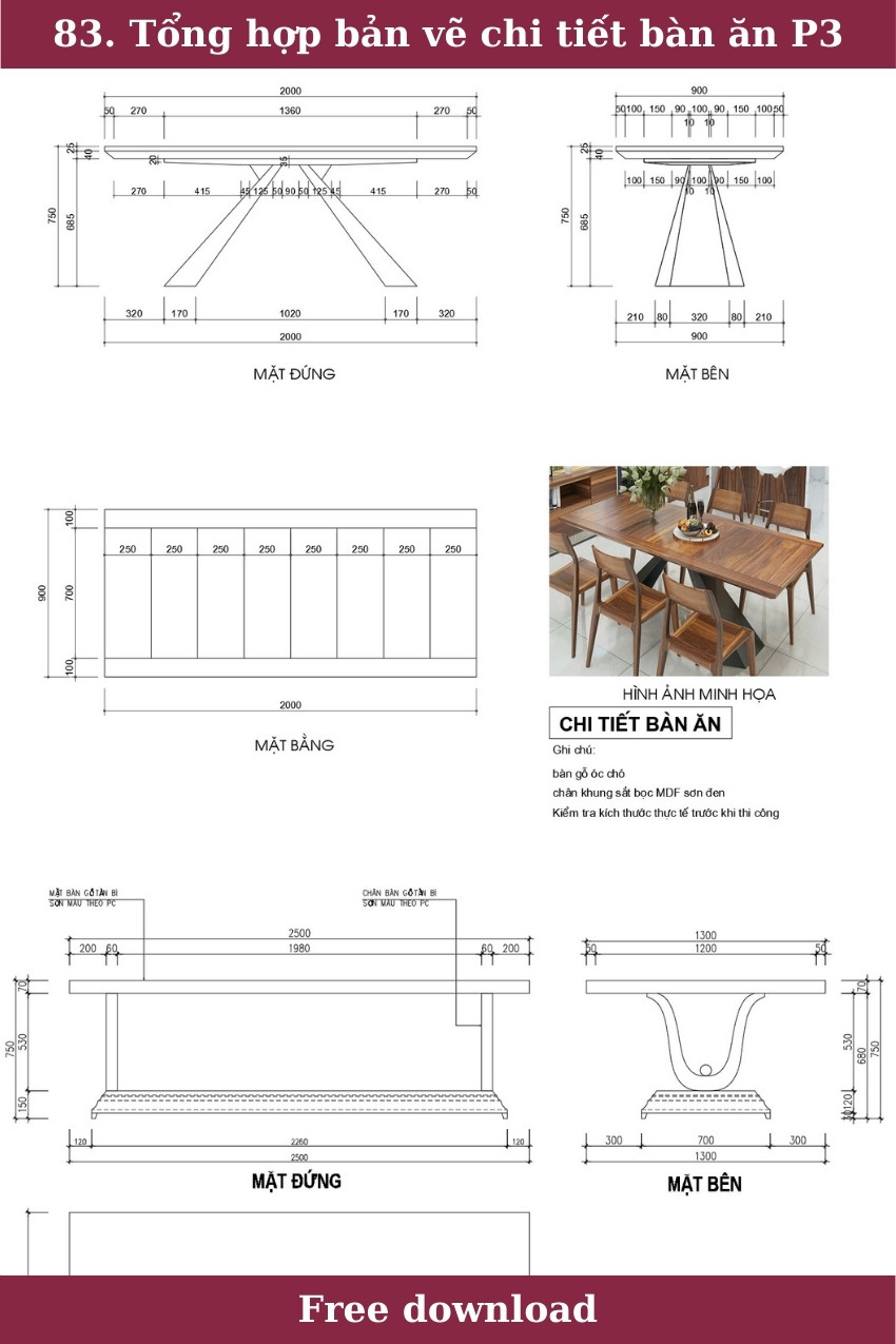 83. Tổng hợp bản vẽ chi tiết bàn ăn P3