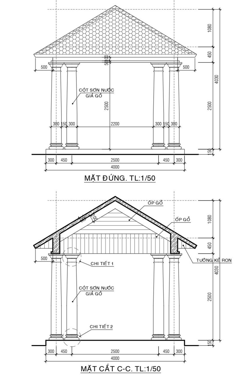 33. Bản vẽ chi tiết chòi nghỉ 4x4m tải miễn phí