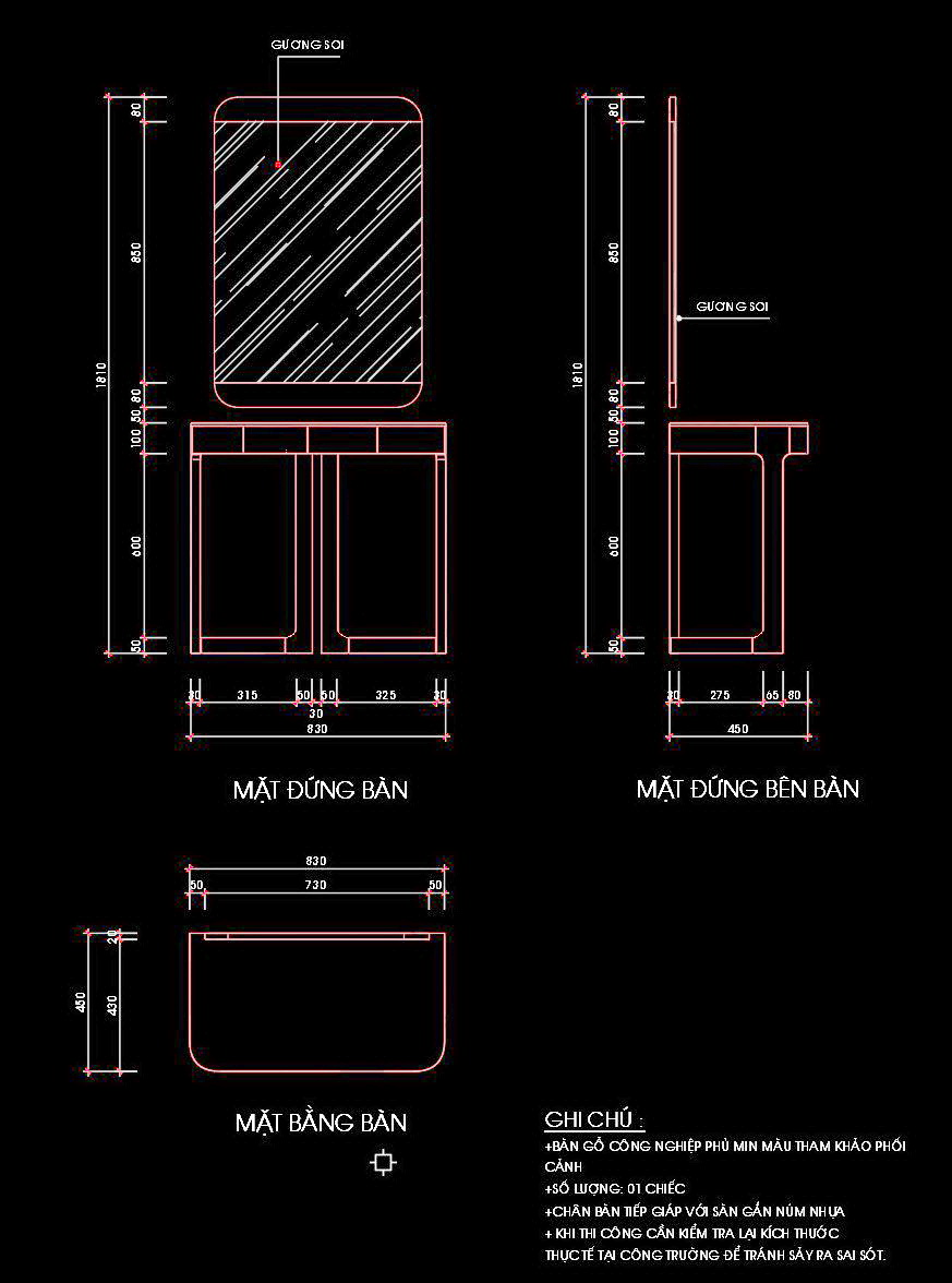 92. Bản vẽ chi tiết bàn trang điểm