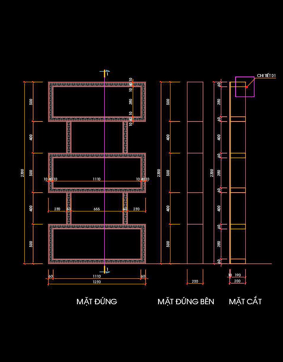 94. Bản vẽ chi tiết giá sách hiện đại