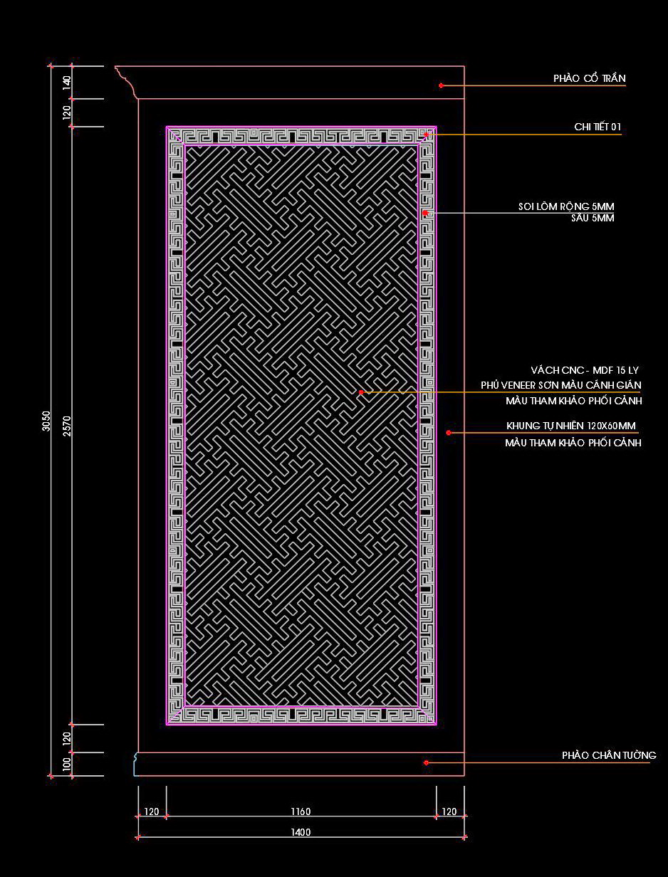 97. Bản vẽ chi tiết vách CNC phòng thờ