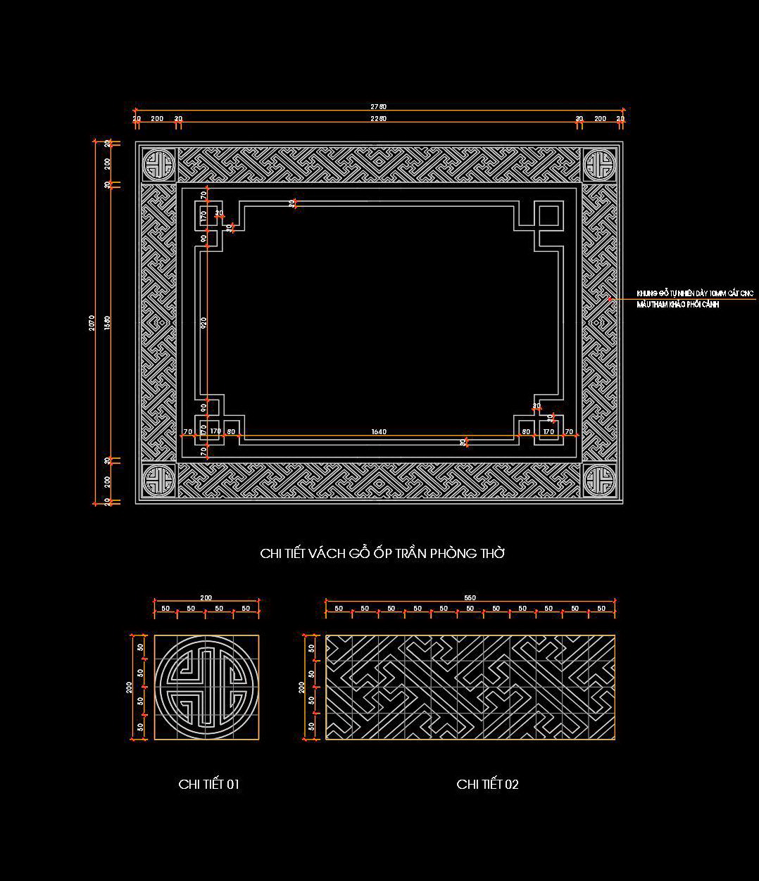 104. Chi tiết vách ốp trần phòng thờ CNC