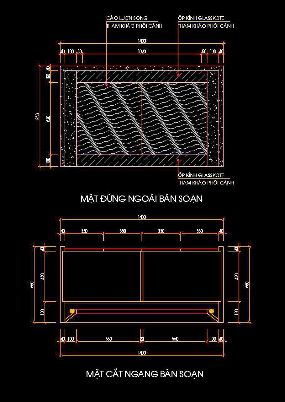 108. Bản vẽ bàn soạn phòng bếp ăn