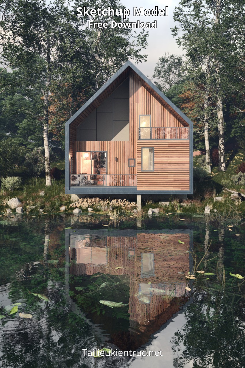 13. Phối cảnh Sketchup bungalow bên hồ thiết kế bởi Dieu Ly