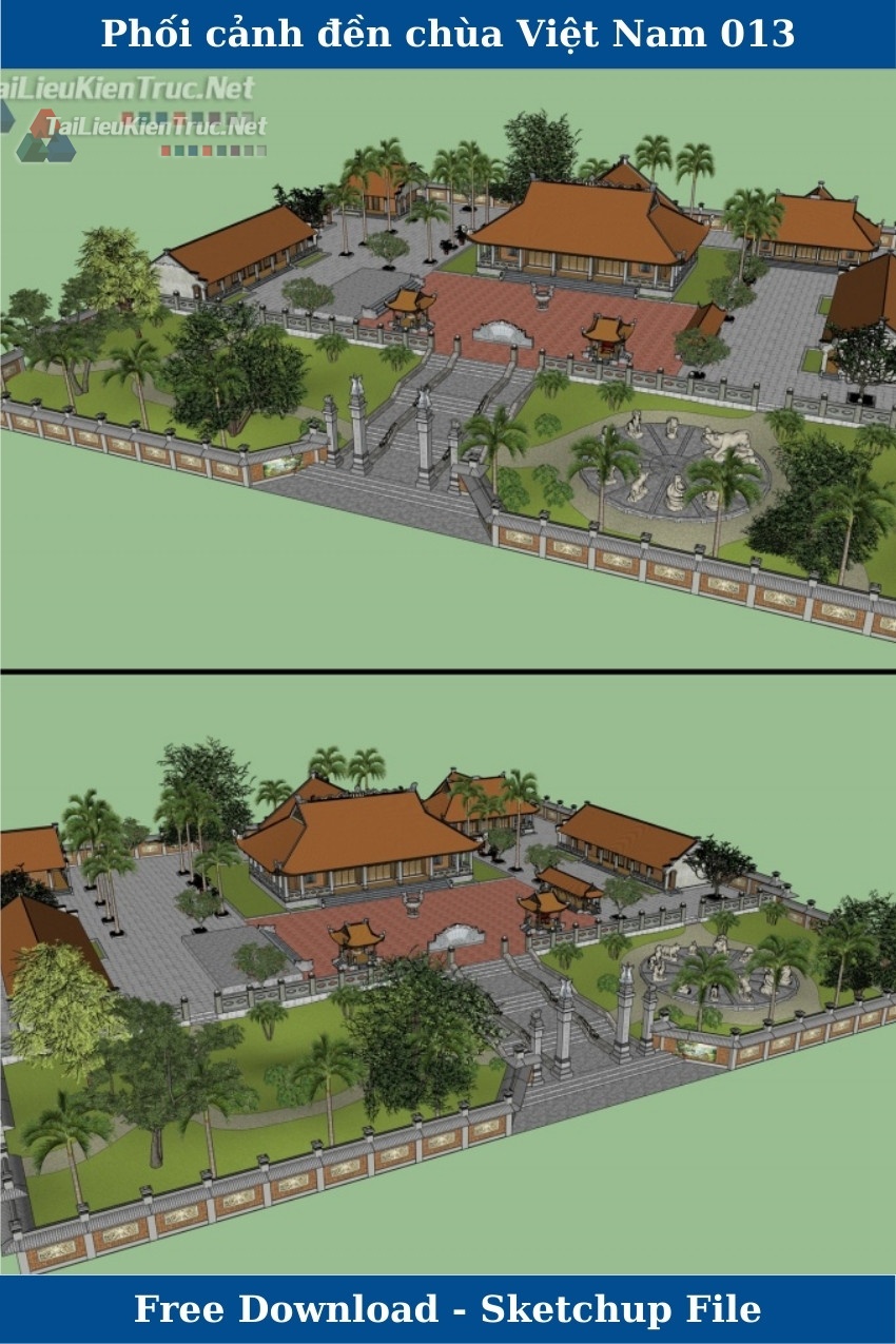 Phối cảnh 3d Sketchup Đền Chùa - Việt Nam 13