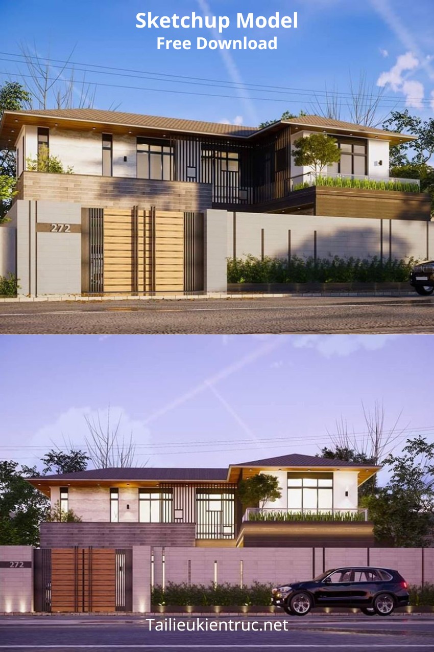 12. Phối cảnh Sketchup biệt thự 2 tầng hiện đại tác giả Than Nguyen