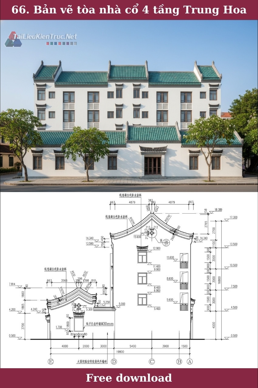 66. Bản vẽ tòa nhà dân cư cổ 4 tầng Trung Hoa