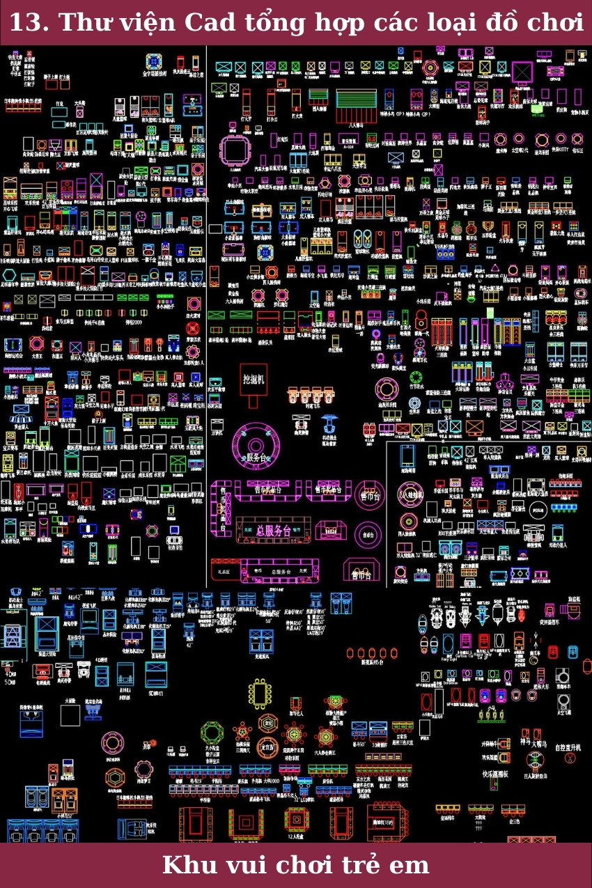 13. Thư viện Autocad tổng hợp các loại đồ chơi khu vui chơi trẻ em