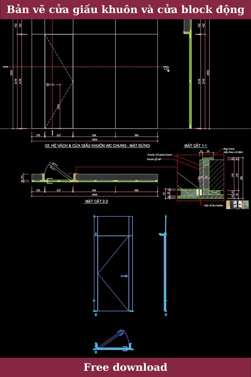 69. Bản vẽ Autocad chi tiết cửa giấu khuôn miễn phí