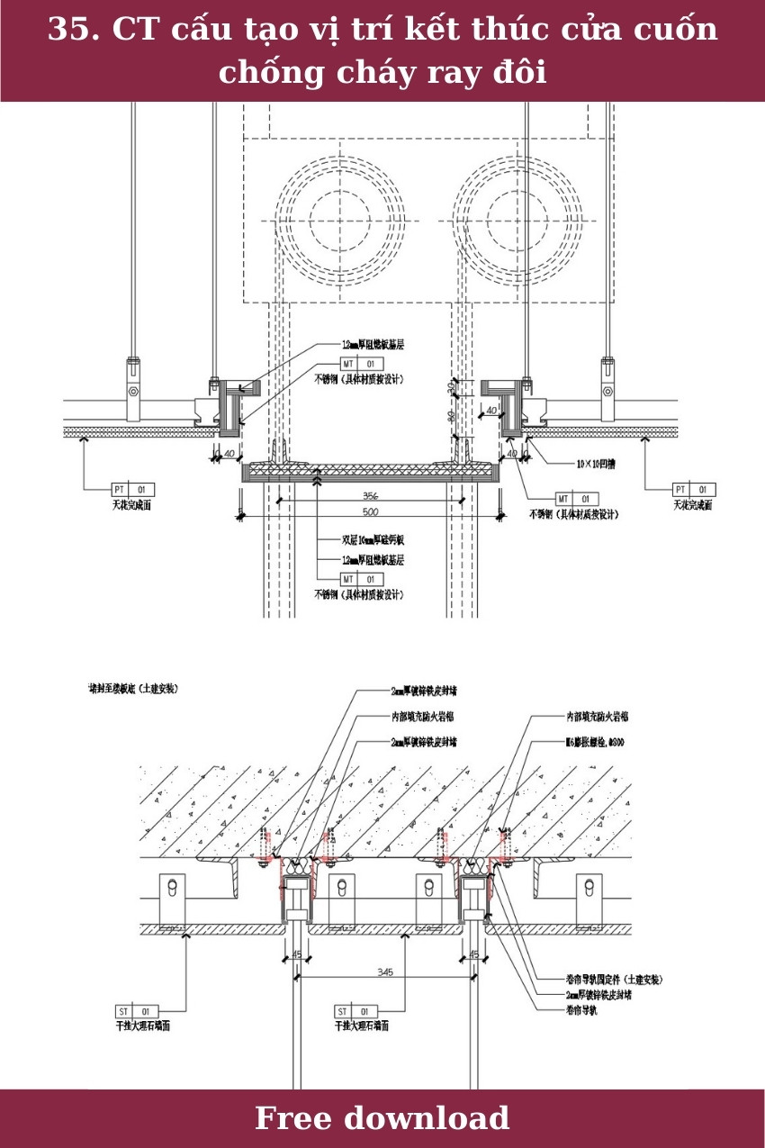 35. CT cấu tạo vị trí kết thúc cửa cuốn chống cháy ray đôi
