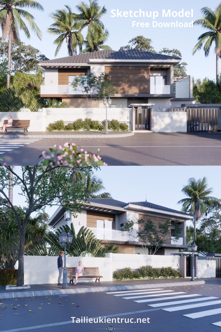 22. Phối cảnh Sketchup biệt thự 2 tầng mái nhật hiện đại tác giả Dat Houzz