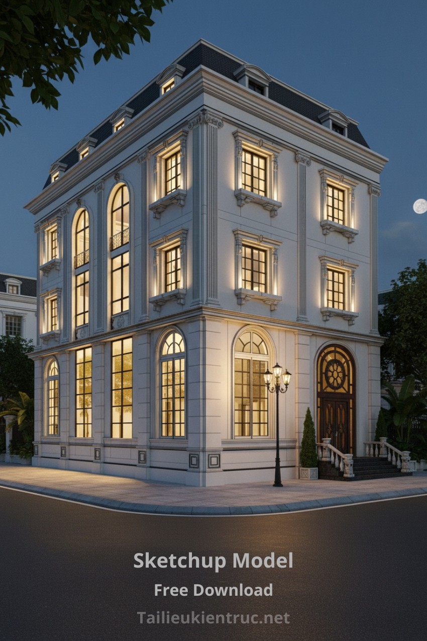 24. Model Sketchup biệt thự tân cổ điển 3 tầng tác giả Linh Phan