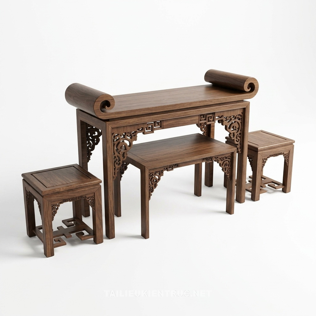 55. Bộ bàn thờ và đôn file sketchup